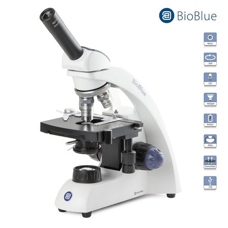 EUROMEX BioBlue Monocular Portable Compound Microscope w/ Spring Loaded Objective BB4240